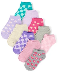 Girls Floral Ankle Socks 10-Pack