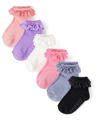Toddler Girls Ruffle Eyelet Midi Socks 6-Pack