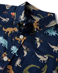 Baby And Toddler Boys Dino Poplin Button Up Shirt