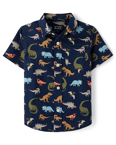 Baby And Toddler Boys Dino Poplin Button Up Shirt