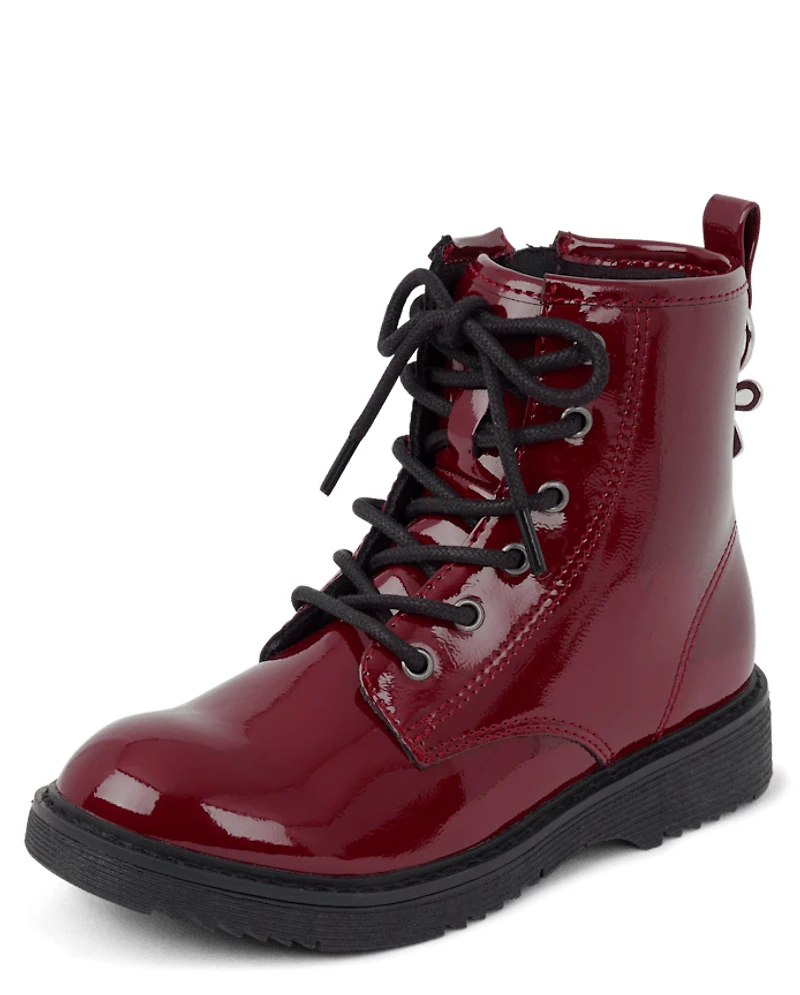 Girls Bow Charm Combat Boots