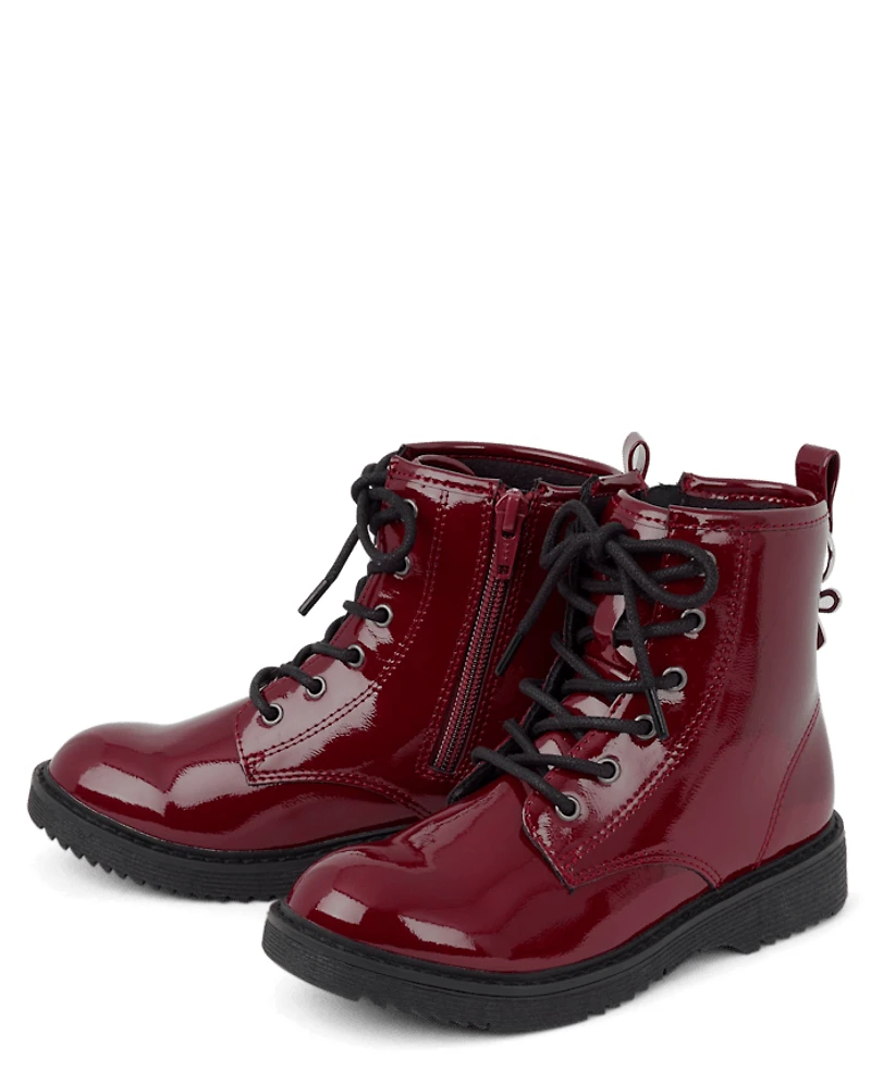 Girls Bow Charm Combat Boots