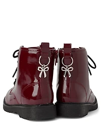 Girls Bow Charm Combat Boots