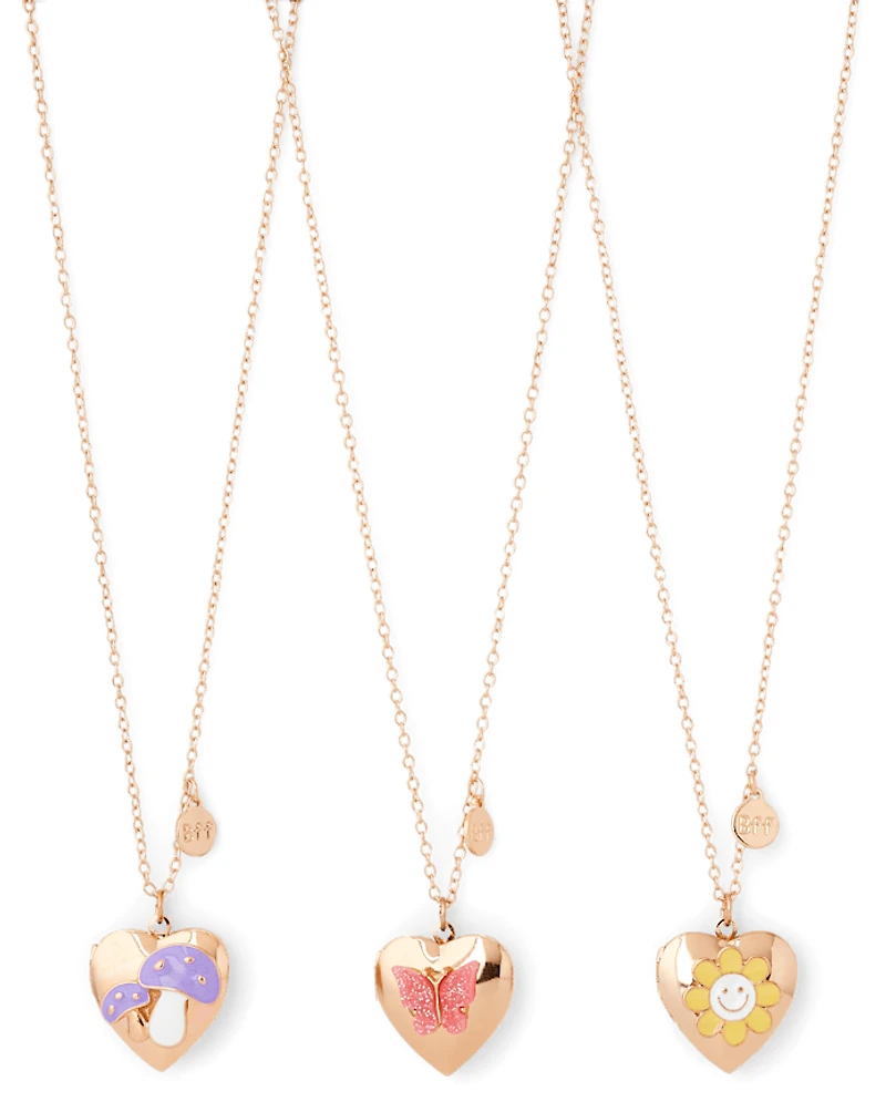 Girls Butterfly BFF Locket Necklace 3-Pack