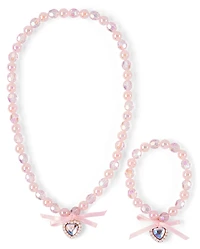 Girls Heart Beaded 2-Piece Jewelry Set