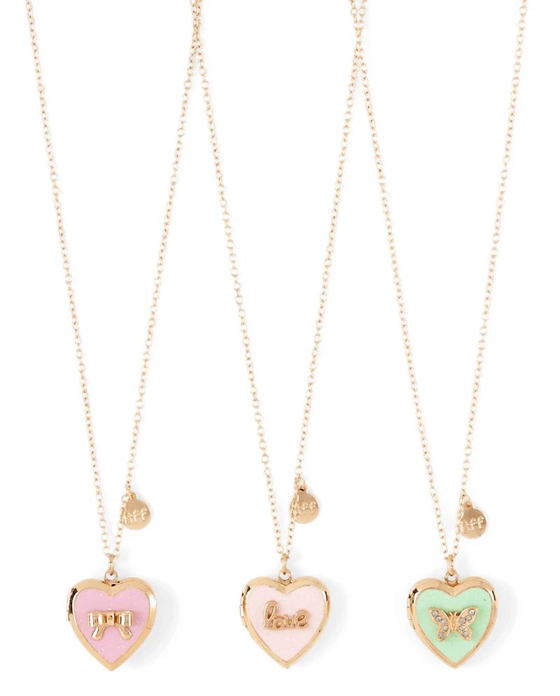 Girls Bow BFF Locket Necklace 3-Pack