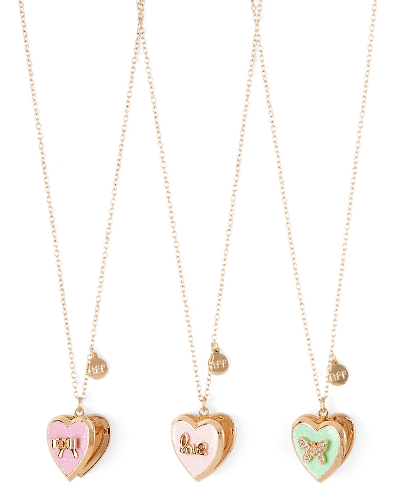 Girls Bow BFF Locket Necklace 3-Pack