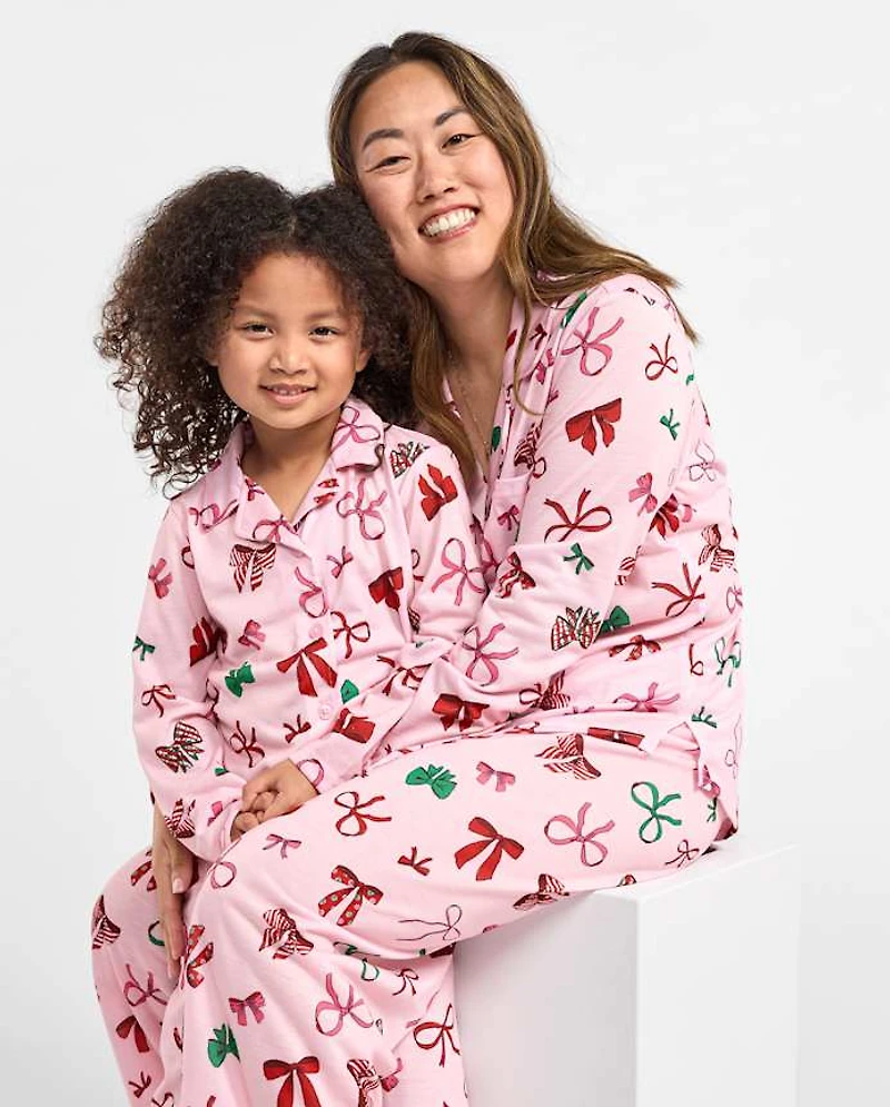 Pyjamas de Noël assortis pour filles, motif nœud papillon, maman et moi