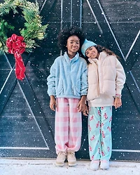 Girls Holiday Candy Cane Velour Button Front Pajamas