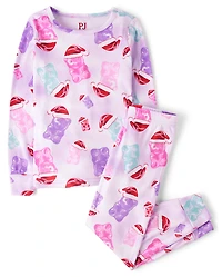 Girls Candy Bear Santa Hat Snug Fit Velour Pajamas