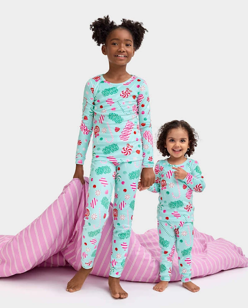 Girls Holiday Candy Snug Fit Velour Pajamas