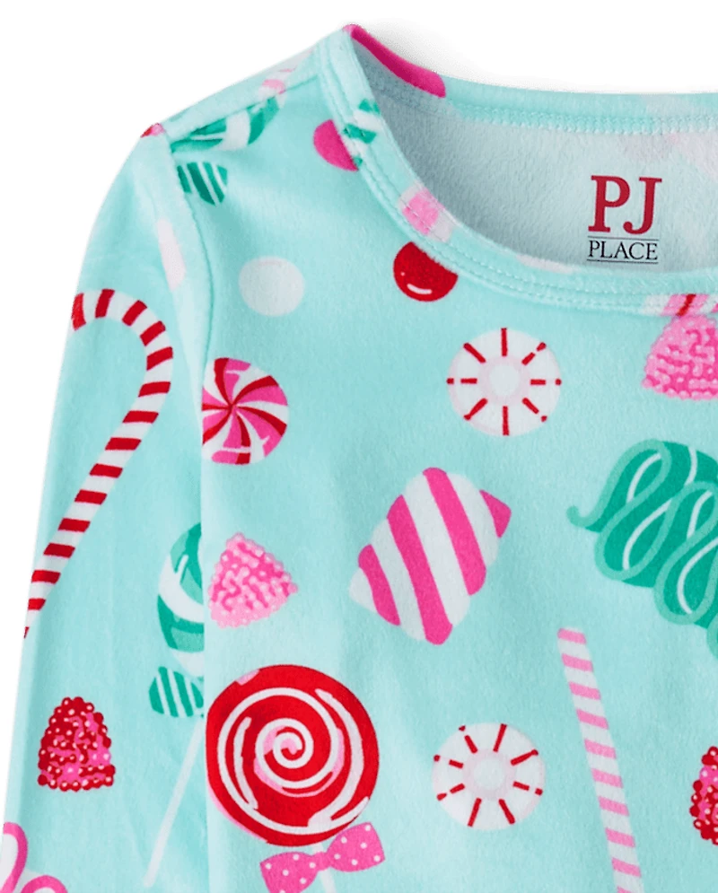 Girls Holiday Candy Snug Fit Velour Pajamas