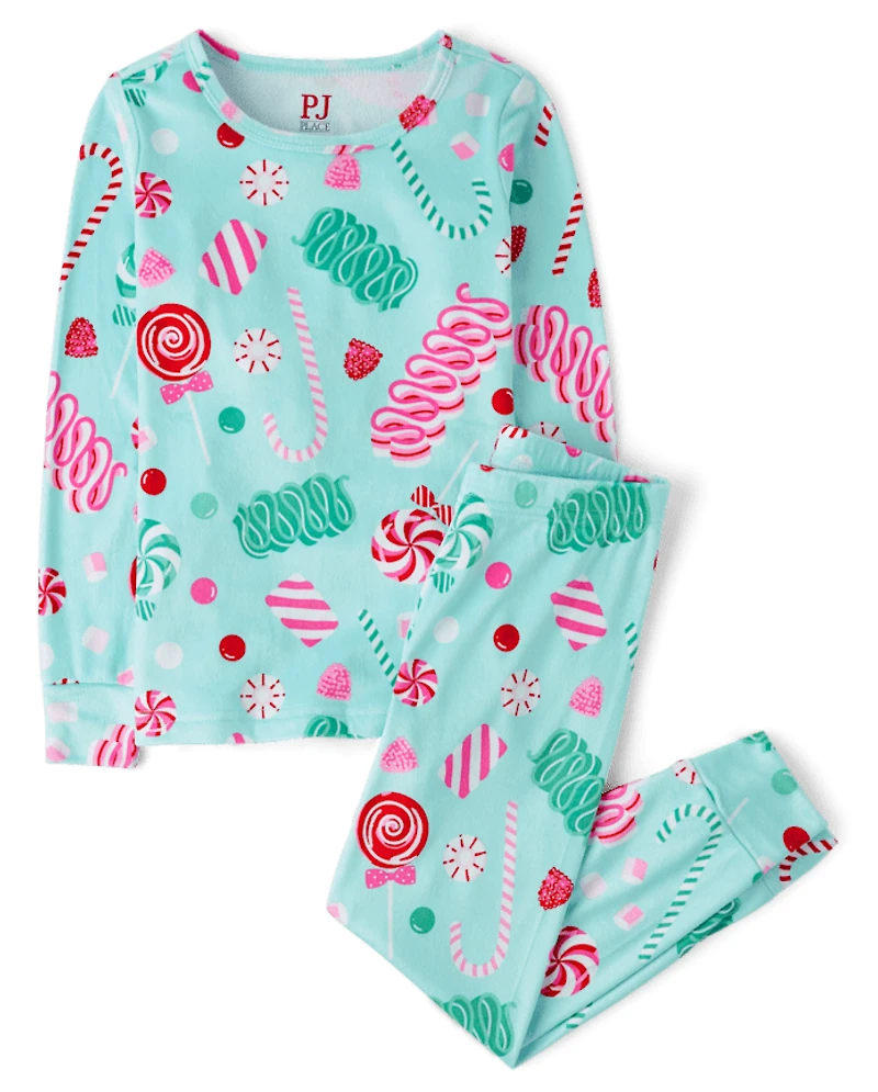 Girls Holiday Candy Snug Fit Velour Pajamas