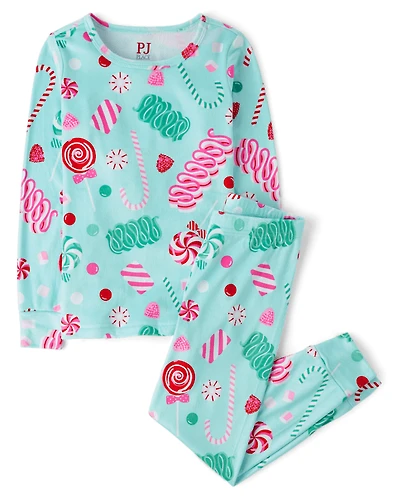 Girls Holiday Candy Snug Fit Velour Pajamas