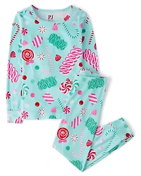 Girls Holiday Candy Snug Fit Velour Pajamas