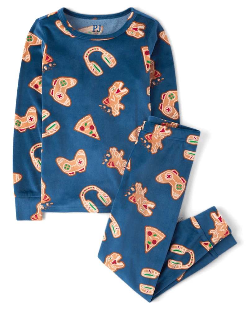 Boys Gingerbread Gamer Snug Fit Velour Pajamas