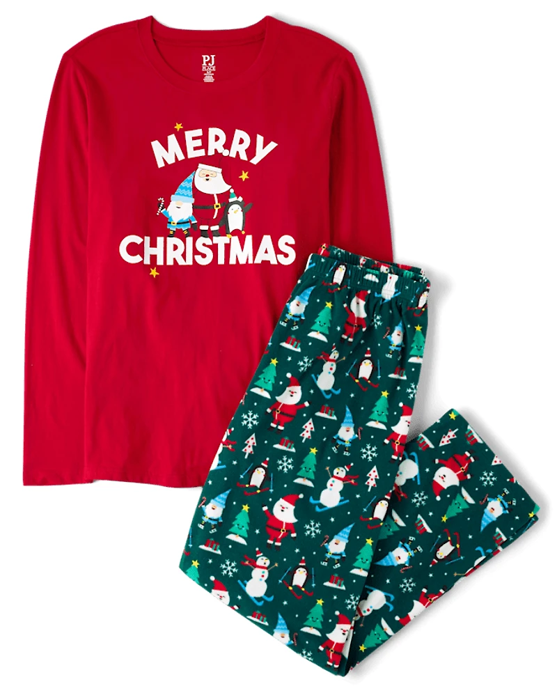 Adult Matching Family Merry Christmas Cotton And Microfleece Pajamas