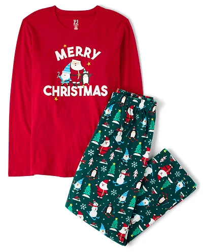 Adult Matching Family Merry Christmas Cotton And Microfleece Pajamas