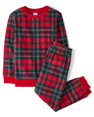 Pyjama familial assorti en micropolaire à carreaux tartan pour enfants