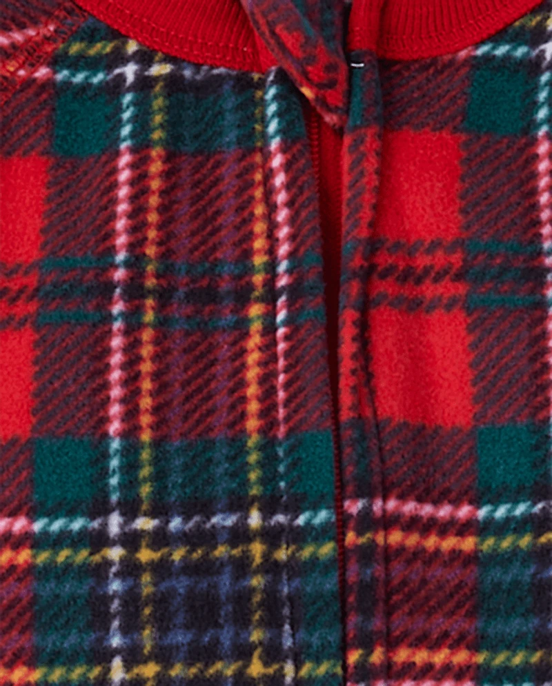 Pyjama une pièce assorti pour bébé et tout-petit, en microfibre polaire à carreaux, avec pieds