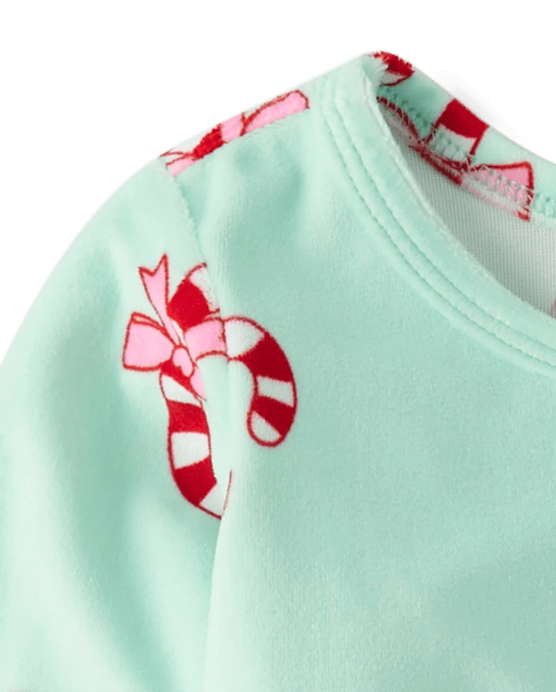 Chemise de nuit en velours à motif canne sucre pour bébés et petites filles
