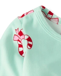Chemise de nuit en velours à motif canne sucre pour bébés et petites filles
