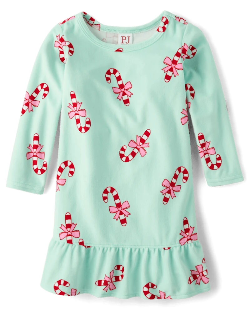 Chemise de nuit en velours à motif canne sucre pour bébés et petites filles
