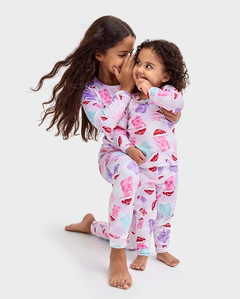 Baby And Toddler Girls Santa Candy Bear Velour Pajamas