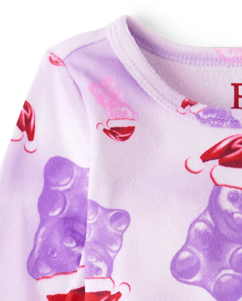 Baby And Toddler Girls Santa Candy Bear Velour Pajamas