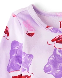 Baby And Toddler Girls Santa Candy Bear Velour Pajamas