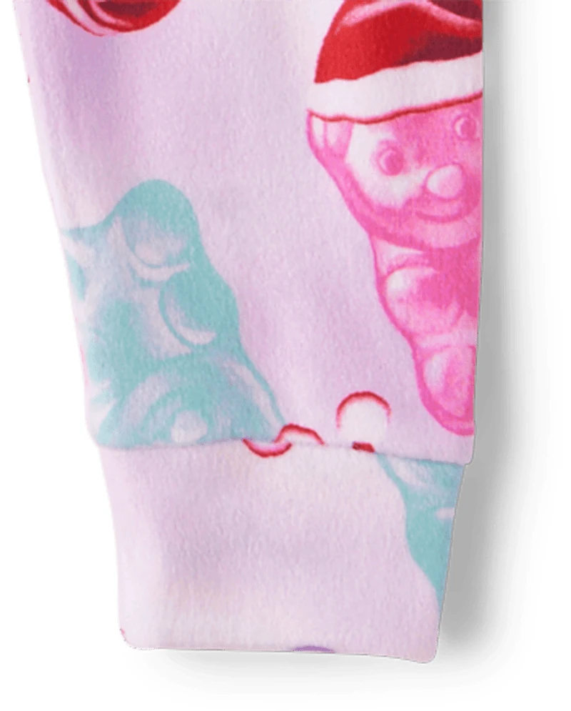 Baby And Toddler Girls Santa Candy Bear Velour Pajamas