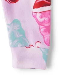 Baby And Toddler Girls Santa Candy Bear Velour Pajamas