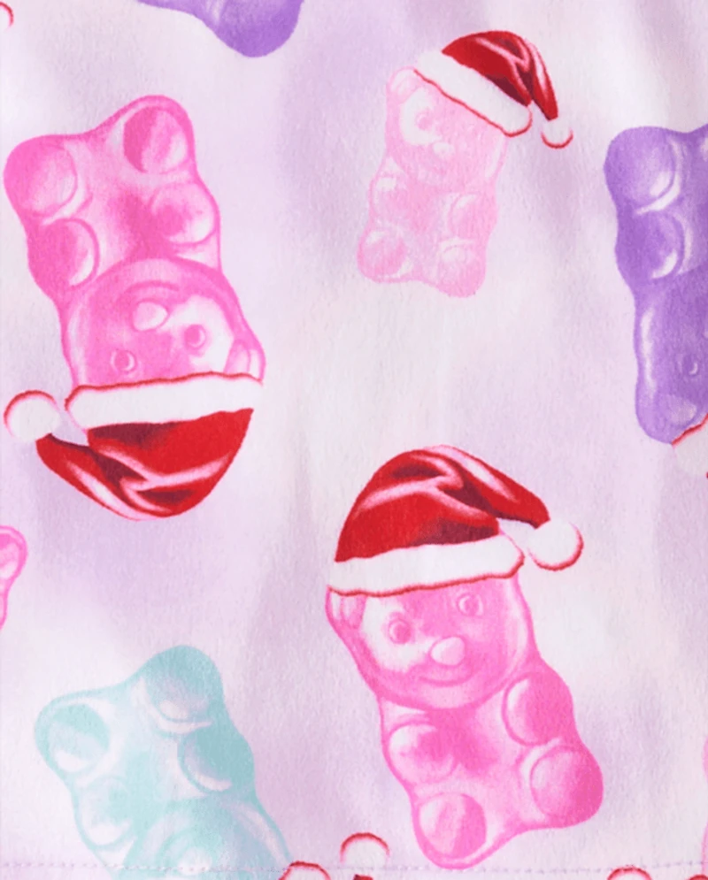 Baby And Toddler Girls Santa Candy Bear Velour Pajamas