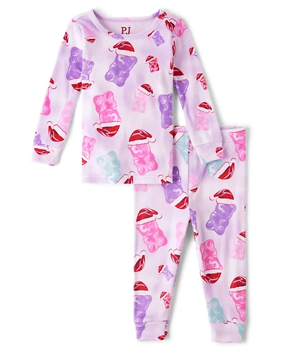 Baby And Toddler Girls Santa Candy Bear Velour Pajamas