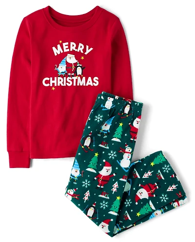 Kids Matching Family Merry Christmas Cotton And Microfleece Pajamas