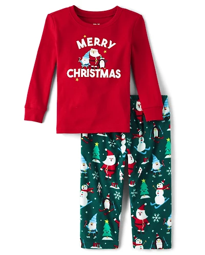 Toddler Matching Family Merry Christmas Cotton And Microfleece Pajamas