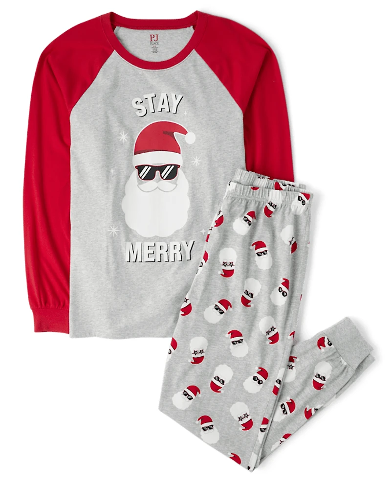 Pyjamas en coton assortis pour adultes et toute la famille, motif « Glow Stay Merry ».