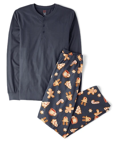 Mens Matching Family Gingerbread Cotton Henley Pajamas