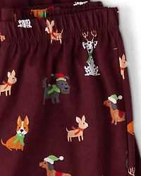 Pyjamas Henley en coton assortis pour hommes et femmes, motif chien, les fêtes de famille