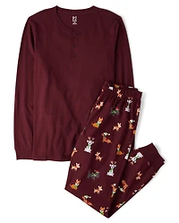 Mens Matching Family Holiday Dog Cotton Henley Pajamas