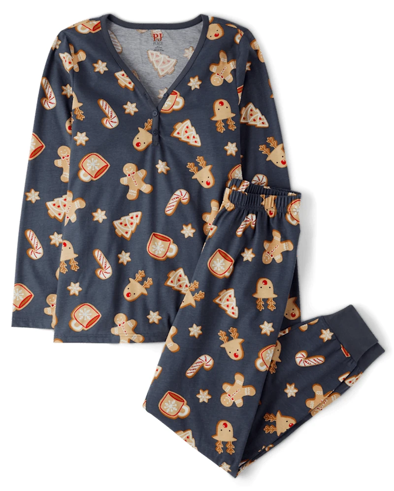 Womens Matching Family Gingerbread Cotton Henley Pajamas
