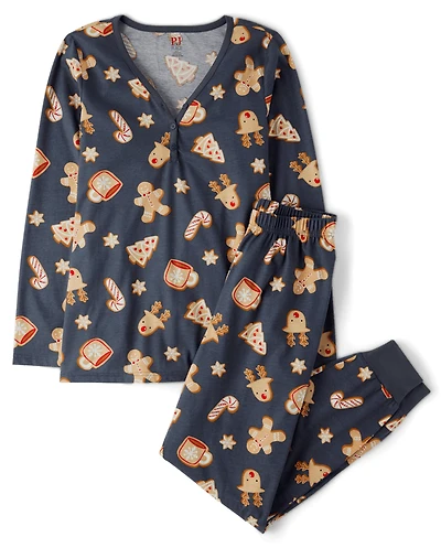 Womens Matching Family Gingerbread Cotton Henley Pajamas