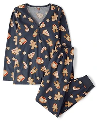 Womens Matching Family Gingerbread Cotton Henley Pajamas