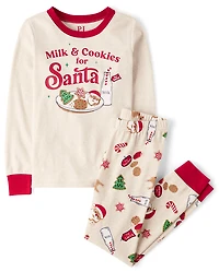 Pyjama en coton ajusté pour enfants, motif lait et biscuits