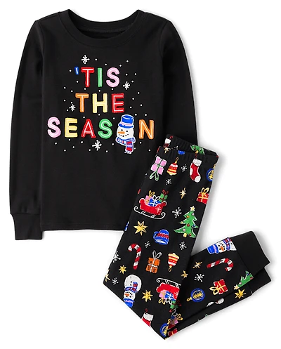 Kids Matching Family Glow Tis The Season Snug Fit Cotton Pajamas