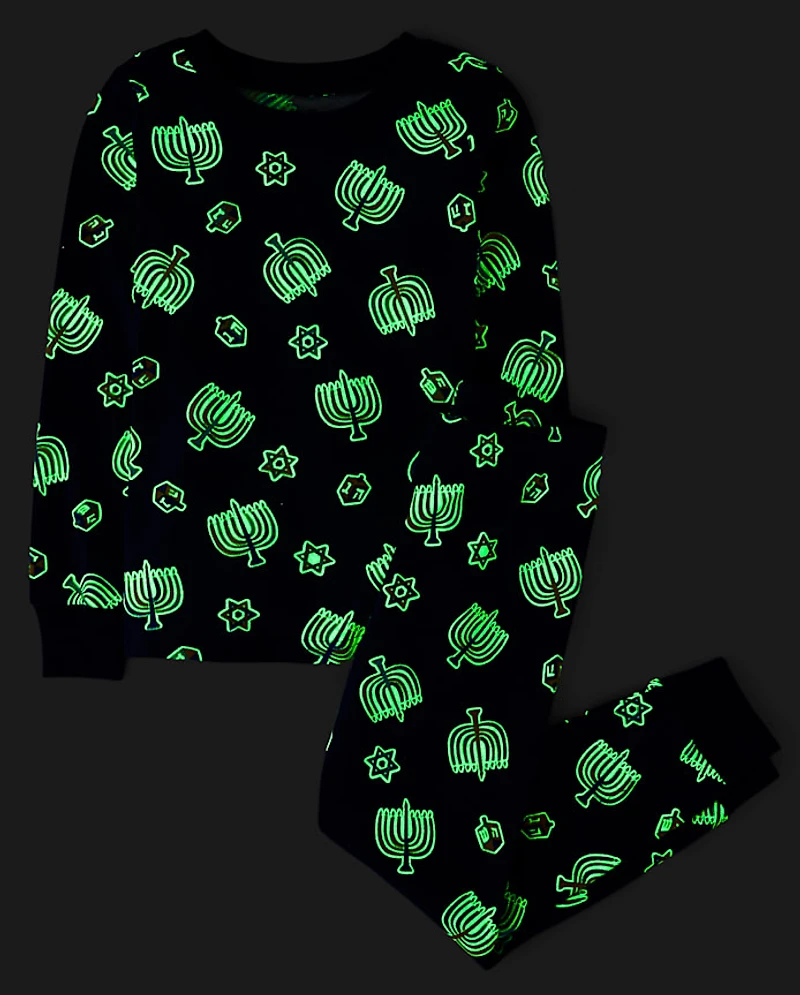 Kids Matching Family Glow Hanukkah Snug Fit Cotton Pajamas