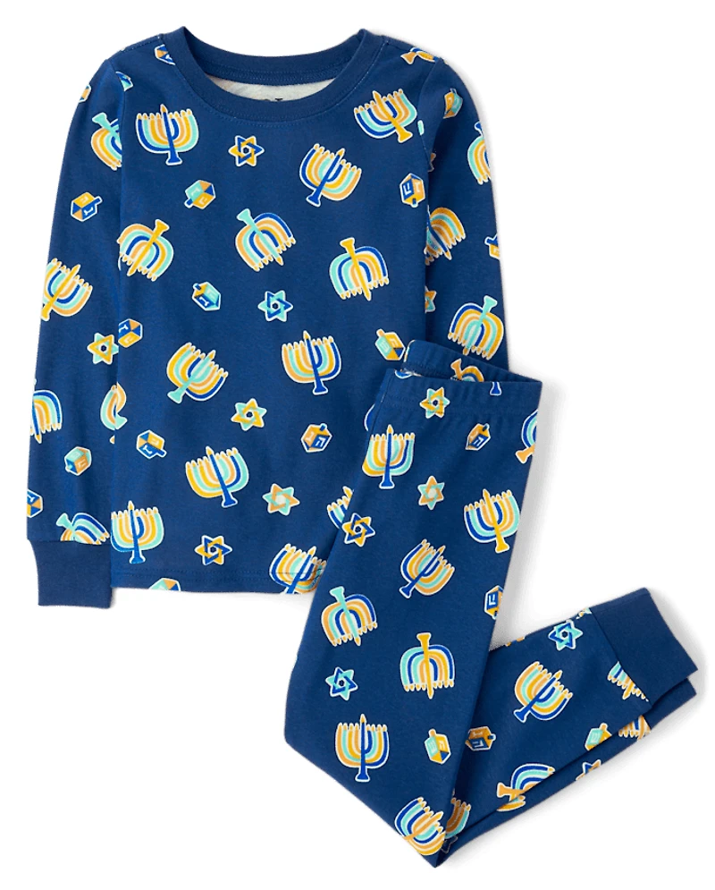 Kids Matching Family Glow Hanukkah Snug Fit Cotton Pajamas