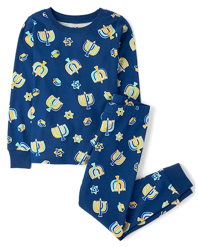 Kids Matching Family Glow Hanukkah Snug Fit Cotton Pajamas
