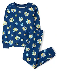 Kids Matching Family Glow Hanukkah Snug Fit Cotton Pajamas