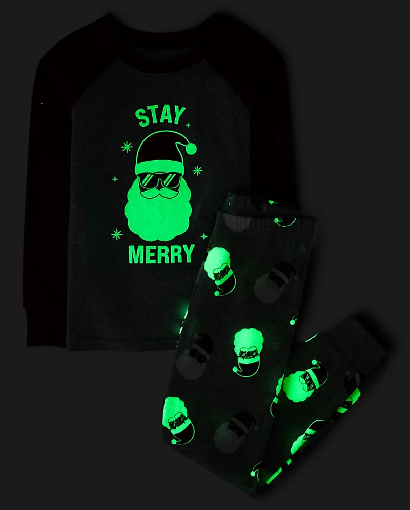 Kids Matching Family Glow Stay Merry Snug Fit Cotton Pajamas